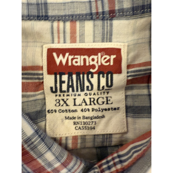 Wrangler Shirt Mens 3XL Pearl Snap Red Blue Plaid Long Sleeve Western Cowboy - Picture 3 of 6
